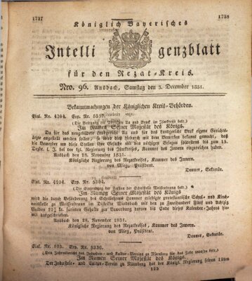 Königlich Bayerisches Intelligenzblatt für den Rezat-Kreis (Ansbacher Intelligenz-Zeitung) Samstag 3. Dezember 1831