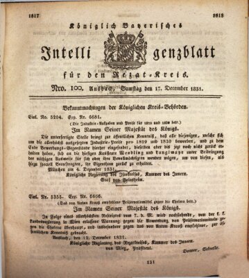 Königlich Bayerisches Intelligenzblatt für den Rezat-Kreis (Ansbacher Intelligenz-Zeitung) Samstag 17. Dezember 1831