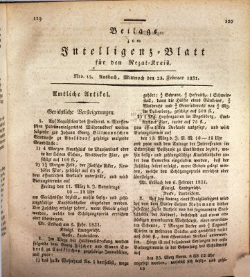 Königlich Bayerisches Intelligenzblatt für den Rezat-Kreis (Ansbacher Intelligenz-Zeitung) Mittwoch 23. Februar 1831