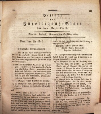 Königlich Bayerisches Intelligenzblatt für den Rezat-Kreis (Ansbacher Intelligenz-Zeitung) Mittwoch 16. März 1831