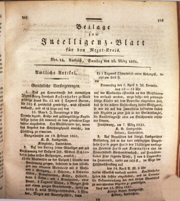 Königlich Bayerisches Intelligenzblatt für den Rezat-Kreis (Ansbacher Intelligenz-Zeitung) Samstag 26. März 1831