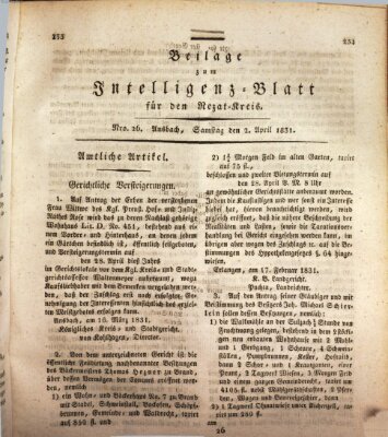 Königlich Bayerisches Intelligenzblatt für den Rezat-Kreis (Ansbacher Intelligenz-Zeitung) Samstag 2. April 1831