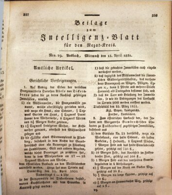 Königlich Bayerisches Intelligenzblatt für den Rezat-Kreis (Ansbacher Intelligenz-Zeitung) Mittwoch 13. April 1831