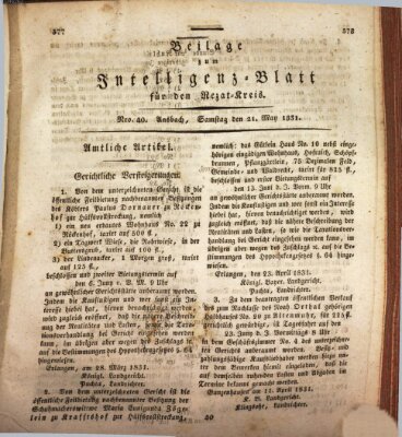 Königlich Bayerisches Intelligenzblatt für den Rezat-Kreis (Ansbacher Intelligenz-Zeitung) Samstag 21. Mai 1831