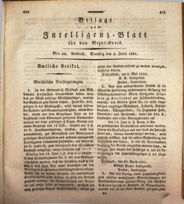 Königlich Bayerisches Intelligenzblatt für den Rezat-Kreis (Ansbacher Intelligenz-Zeitung) Samstag 4. Juni 1831