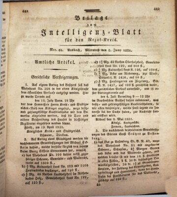 Königlich Bayerisches Intelligenzblatt für den Rezat-Kreis (Ansbacher Intelligenz-Zeitung) Mittwoch 8. Juni 1831