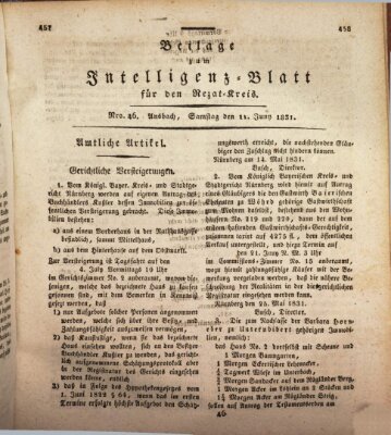 Königlich Bayerisches Intelligenzblatt für den Rezat-Kreis (Ansbacher Intelligenz-Zeitung) Samstag 11. Juni 1831