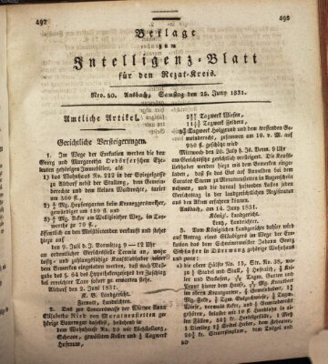 Königlich Bayerisches Intelligenzblatt für den Rezat-Kreis (Ansbacher Intelligenz-Zeitung) Samstag 25. Juni 1831