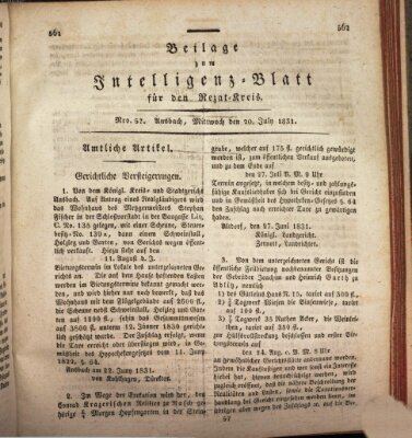 Königlich Bayerisches Intelligenzblatt für den Rezat-Kreis (Ansbacher Intelligenz-Zeitung) Mittwoch 20. Juli 1831