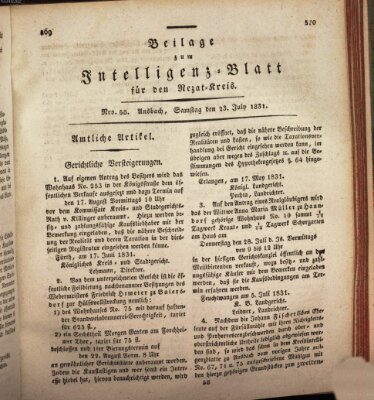Königlich Bayerisches Intelligenzblatt für den Rezat-Kreis (Ansbacher Intelligenz-Zeitung) Samstag 23. Juli 1831