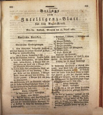 Königlich Bayerisches Intelligenzblatt für den Rezat-Kreis (Ansbacher Intelligenz-Zeitung) Mittwoch 17. August 1831