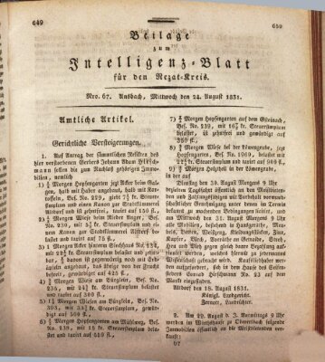 Königlich Bayerisches Intelligenzblatt für den Rezat-Kreis (Ansbacher Intelligenz-Zeitung) Mittwoch 24. August 1831