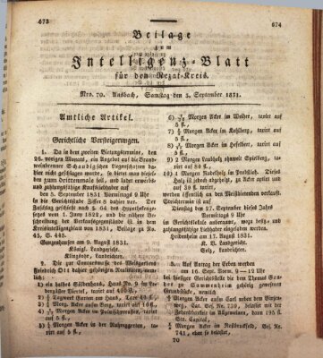 Königlich Bayerisches Intelligenzblatt für den Rezat-Kreis (Ansbacher Intelligenz-Zeitung) Samstag 3. September 1831