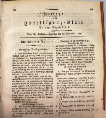 Königlich Bayerisches Intelligenzblatt für den Rezat-Kreis (Ansbacher Intelligenz-Zeitung) Samstag 10. September 1831