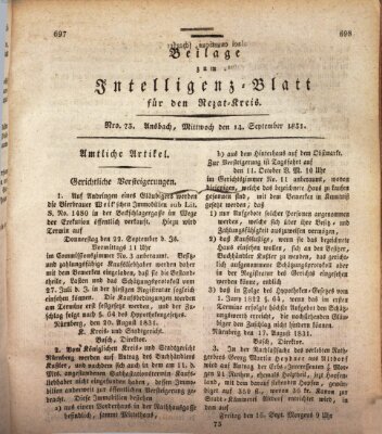 Königlich Bayerisches Intelligenzblatt für den Rezat-Kreis (Ansbacher Intelligenz-Zeitung) Mittwoch 14. September 1831