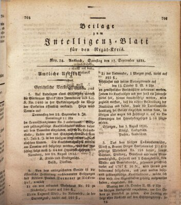 Königlich Bayerisches Intelligenzblatt für den Rezat-Kreis (Ansbacher Intelligenz-Zeitung) Samstag 17. September 1831