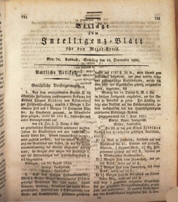 Königlich Bayerisches Intelligenzblatt für den Rezat-Kreis (Ansbacher Intelligenz-Zeitung) Samstag 24. September 1831