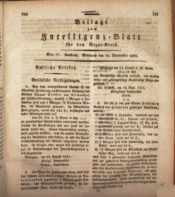 Königlich Bayerisches Intelligenzblatt für den Rezat-Kreis (Ansbacher Intelligenz-Zeitung) Mittwoch 28. September 1831