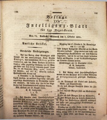 Königlich Bayerisches Intelligenzblatt für den Rezat-Kreis (Ansbacher Intelligenz-Zeitung) Mittwoch 5. Oktober 1831