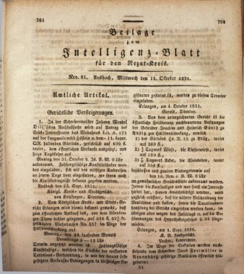 Königlich Bayerisches Intelligenzblatt für den Rezat-Kreis (Ansbacher Intelligenz-Zeitung) Mittwoch 12. Oktober 1831