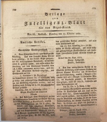 Königlich Bayerisches Intelligenzblatt für den Rezat-Kreis (Ansbacher Intelligenz-Zeitung) Samstag 15. Oktober 1831