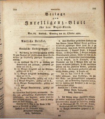 Königlich Bayerisches Intelligenzblatt für den Rezat-Kreis (Ansbacher Intelligenz-Zeitung) Samstag 22. Oktober 1831