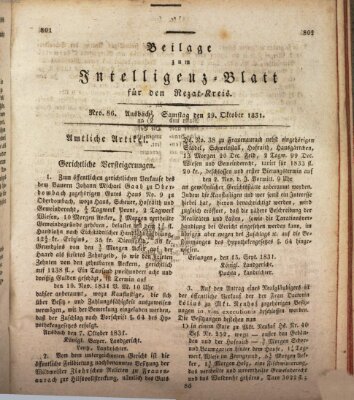 Königlich Bayerisches Intelligenzblatt für den Rezat-Kreis (Ansbacher Intelligenz-Zeitung) Samstag 29. Oktober 1831