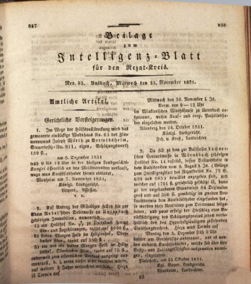 Königlich Bayerisches Intelligenzblatt für den Rezat-Kreis (Ansbacher Intelligenz-Zeitung) Mittwoch 23. November 1831