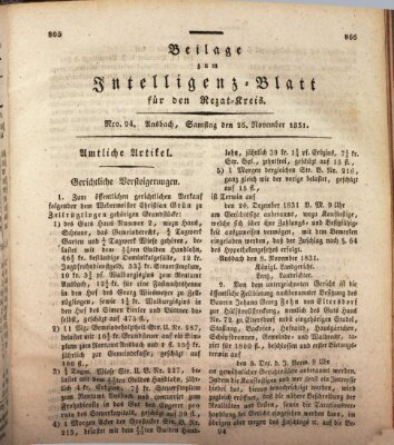 Königlich Bayerisches Intelligenzblatt für den Rezat-Kreis (Ansbacher Intelligenz-Zeitung) Samstag 26. November 1831