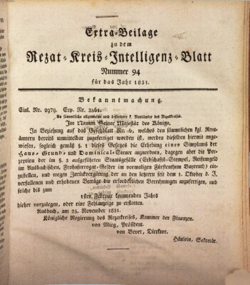 Königlich Bayerisches Intelligenzblatt für den Rezat-Kreis (Ansbacher Intelligenz-Zeitung) Samstag 26. November 1831