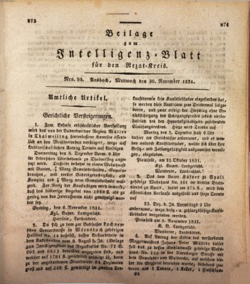 Königlich Bayerisches Intelligenzblatt für den Rezat-Kreis (Ansbacher Intelligenz-Zeitung) Mittwoch 30. November 1831