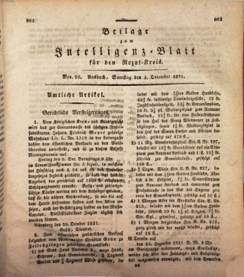 Königlich Bayerisches Intelligenzblatt für den Rezat-Kreis (Ansbacher Intelligenz-Zeitung) Samstag 3. Dezember 1831