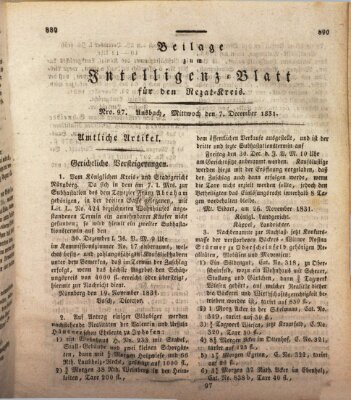 Königlich Bayerisches Intelligenzblatt für den Rezat-Kreis (Ansbacher Intelligenz-Zeitung) Mittwoch 7. Dezember 1831