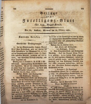 Königlich Bayerisches Intelligenzblatt für den Rezat-Kreis (Ansbacher Intelligenz-Zeitung) Mittwoch 26. Oktober 1831