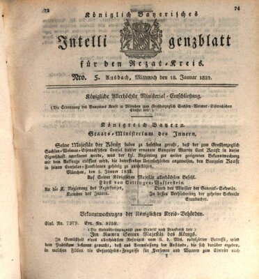 Königlich Bayerisches Intelligenzblatt für den Rezat-Kreis (Ansbacher Intelligenz-Zeitung) Mittwoch 18. Januar 1832