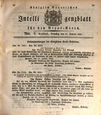 Königlich Bayerisches Intelligenzblatt für den Rezat-Kreis (Ansbacher Intelligenz-Zeitung) Samstag 21. Januar 1832