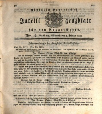 Königlich Bayerisches Intelligenzblatt für den Rezat-Kreis (Ansbacher Intelligenz-Zeitung) Mittwoch 1. Februar 1832