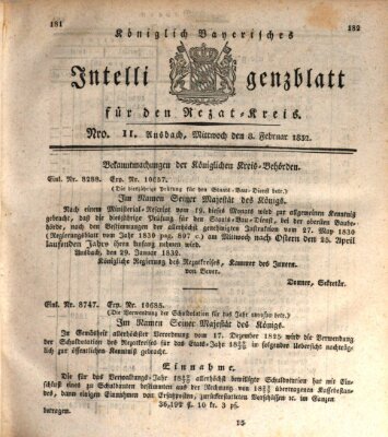 Königlich Bayerisches Intelligenzblatt für den Rezat-Kreis (Ansbacher Intelligenz-Zeitung) Mittwoch 8. Februar 1832