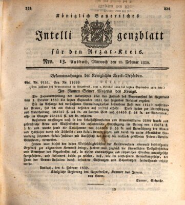 Königlich Bayerisches Intelligenzblatt für den Rezat-Kreis (Ansbacher Intelligenz-Zeitung) Mittwoch 15. Februar 1832