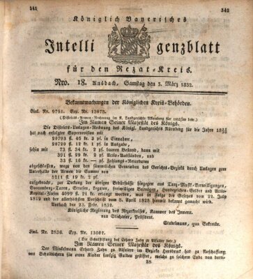 Königlich Bayerisches Intelligenzblatt für den Rezat-Kreis (Ansbacher Intelligenz-Zeitung) Samstag 3. März 1832