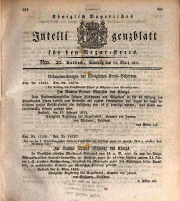 Königlich Bayerisches Intelligenzblatt für den Rezat-Kreis (Ansbacher Intelligenz-Zeitung) Samstag 10. März 1832