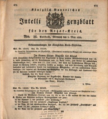 Königlich Bayerisches Intelligenzblatt für den Rezat-Kreis (Ansbacher Intelligenz-Zeitung) Mittwoch 2. Mai 1832