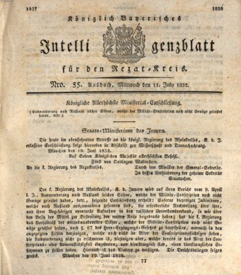 Königlich Bayerisches Intelligenzblatt für den Rezat-Kreis (Ansbacher Intelligenz-Zeitung) Mittwoch 11. Juli 1832