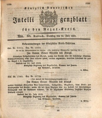 Königlich Bayerisches Intelligenzblatt für den Rezat-Kreis (Ansbacher Intelligenz-Zeitung) Samstag 28. Juli 1832