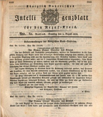 Königlich Bayerisches Intelligenzblatt für den Rezat-Kreis (Ansbacher Intelligenz-Zeitung) Samstag 4. August 1832