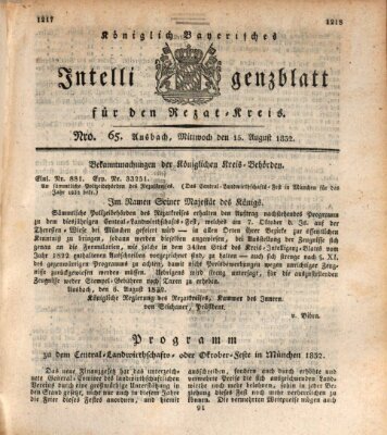 Königlich Bayerisches Intelligenzblatt für den Rezat-Kreis (Ansbacher Intelligenz-Zeitung) Mittwoch 15. August 1832