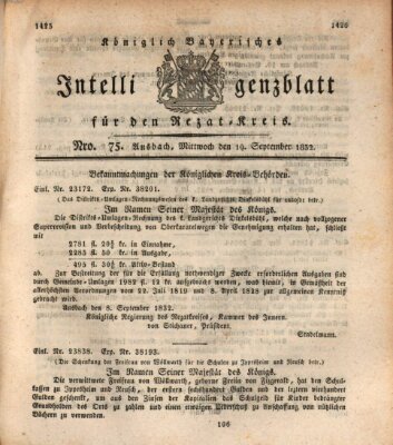 Königlich Bayerisches Intelligenzblatt für den Rezat-Kreis (Ansbacher Intelligenz-Zeitung) Mittwoch 19. September 1832