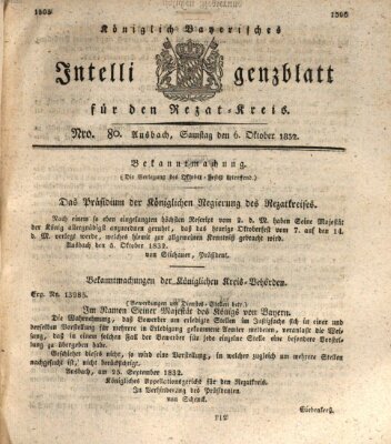 Königlich Bayerisches Intelligenzblatt für den Rezat-Kreis (Ansbacher Intelligenz-Zeitung) Samstag 6. Oktober 1832