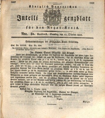 Königlich Bayerisches Intelligenzblatt für den Rezat-Kreis (Ansbacher Intelligenz-Zeitung) Samstag 13. Oktober 1832