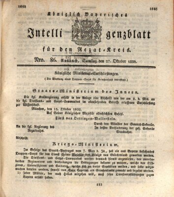 Königlich Bayerisches Intelligenzblatt für den Rezat-Kreis (Ansbacher Intelligenz-Zeitung) Samstag 27. Oktober 1832